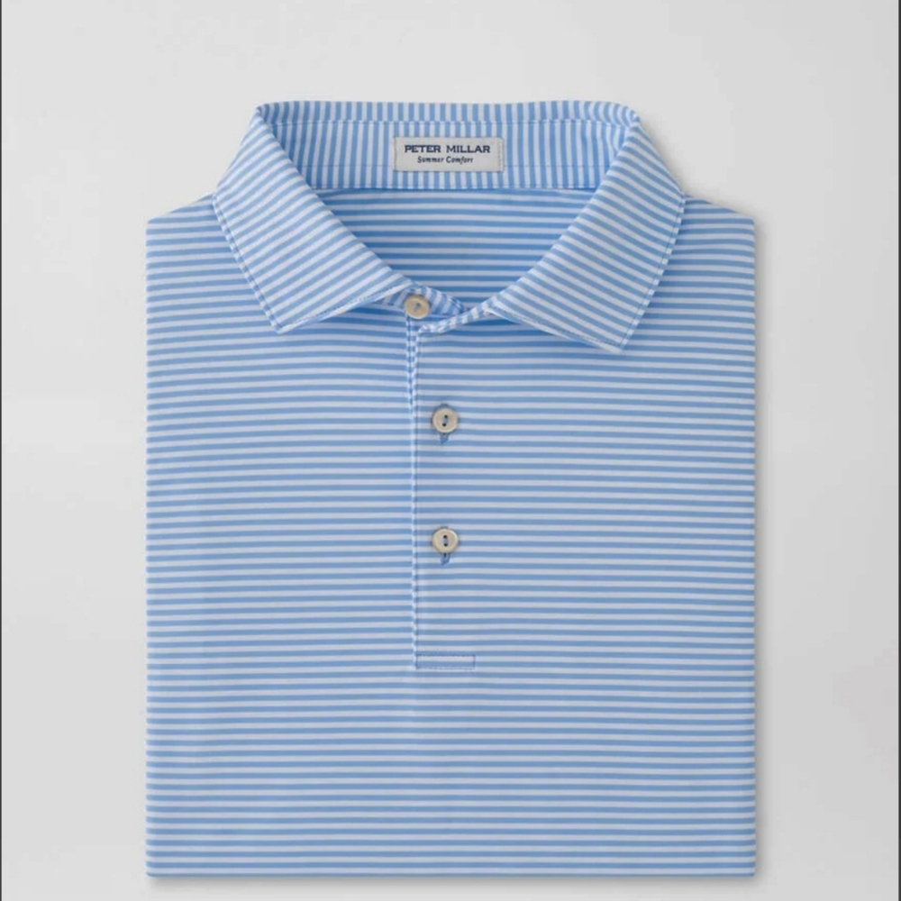 Peter Millar Blue and White Striped Polo Shirt